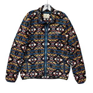 Faherty Thunder Voice Eagle High Pile Fleece Jacket Size Large Blue & Orange